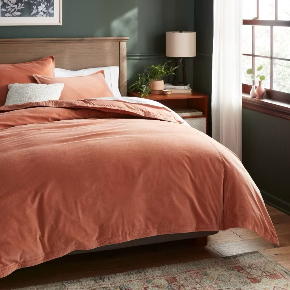 THRESHOLD Cotton Velvet Duvet Cover and Sham Set, Terracotta, King NWT